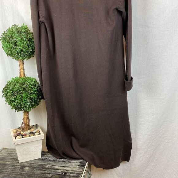 Line And Dot Chocolate Brown Long Sleeve Open Front Duster Cardigan Sweater S - Picture 4 of 7